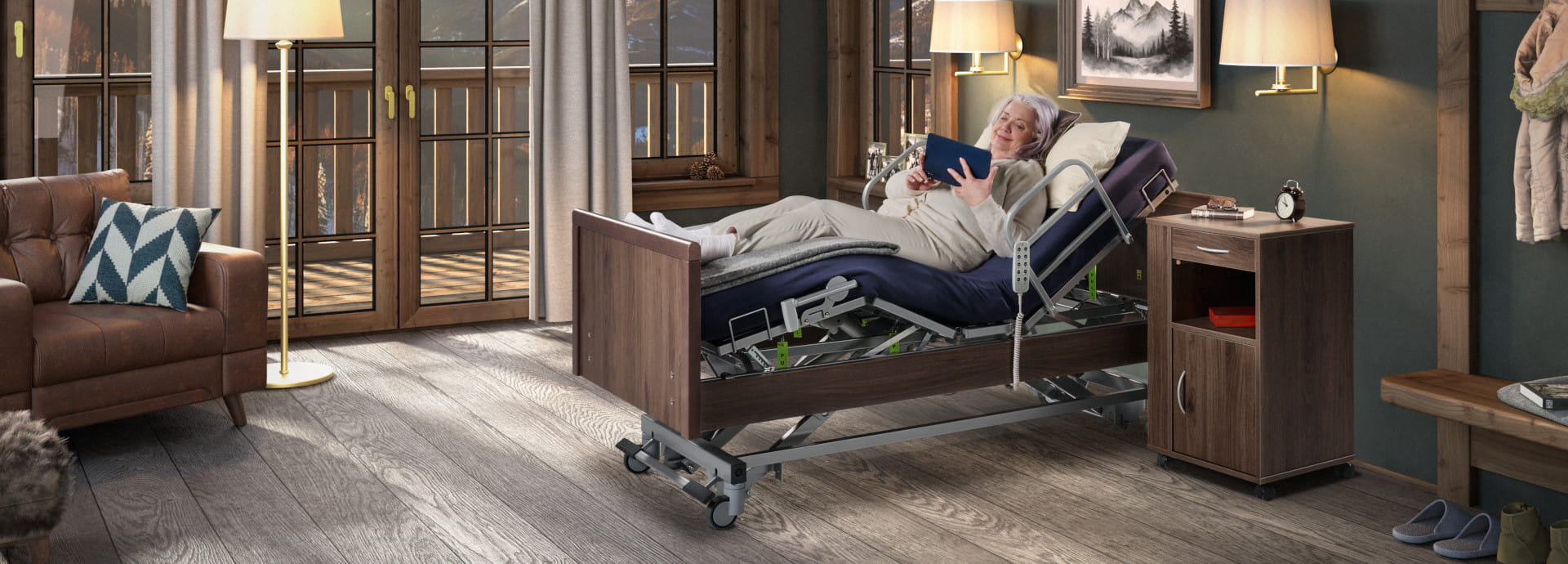 The ALPHAONE care bed combines flexibility and performance. It can be adapted to a wide variety of care settings, provides greater safety, comfort and mobility